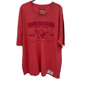 True Religion Red Puff Logo T-Shirt Mens 2XL Made In USA Graphic Buddha Design